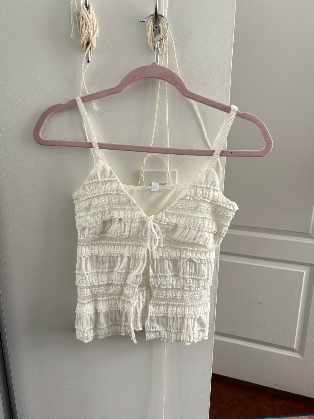 Garage Cream Smocked Tie-Front Cami